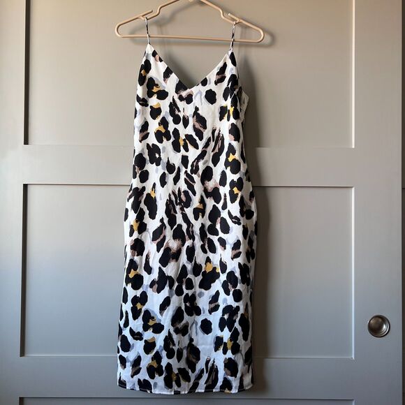 Revolve Super Down Slip Dress Women White Black Small Animal Print V Neck Lined - Picture 1 of 16